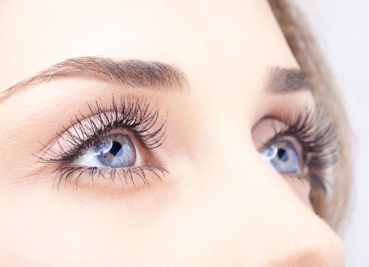 closeup of woman's eyes, eyebrows and eyelashes